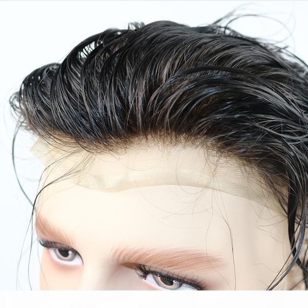 

transparet швейцарский шнурок mens волос система замены 100% света средней плотности 10x8 дюймов 63 цвета полный шнурок свисающий, Black