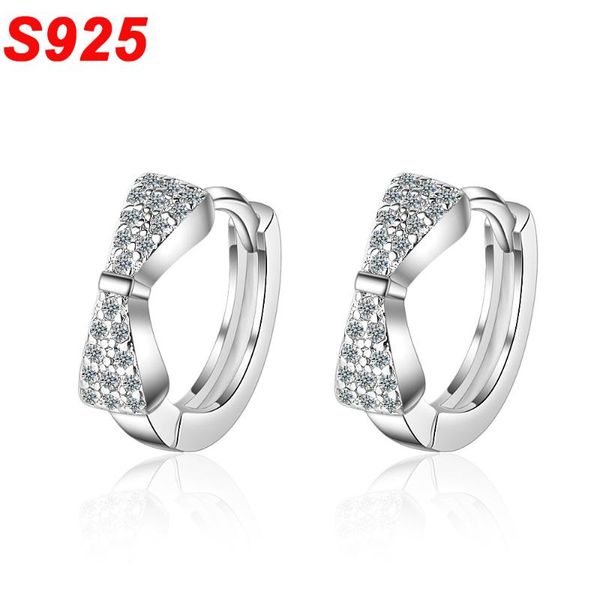 

cute 925 sterling silver bowknot earrings girls kids child small mini hoop cz huggies loop rose gold bow knot ear rings se052, Golden;silver