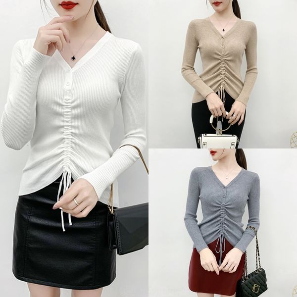 

v-neck t-shirt women 2020 new style net red foreign style wear all-around slim fit long sleeve sweatert-shirt sweatersweater 5ogkv 5, White;black