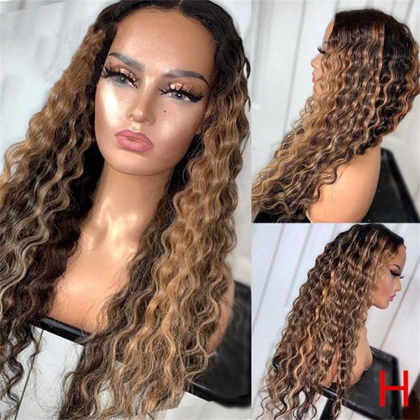 

lace wigs jaymay highlight wig honey blonde front human hair pre plucked deep curly frontal with 5x4 pu scalp ombre, Black;brown