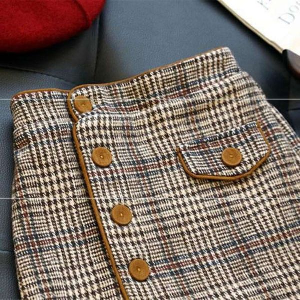 

autumn and a spring children's plaid waist girls tweed 5 high hip medium skirt word wool bag, Blue