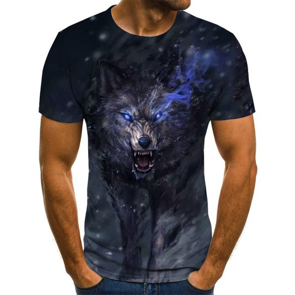 

brand 3d wolf head man round collar 3d print shirts funny humor comics men clothing