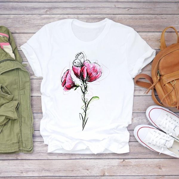 

women t shirts cartoon floral flower watercolor fashion womens graphic t ladies print lady shirt female tee shirt, White