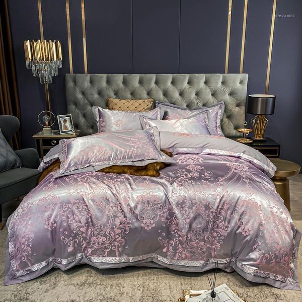 

svetanya satin silk cotton linens jacquard bedding set  king size bedsheet duvet cover pillow sham1