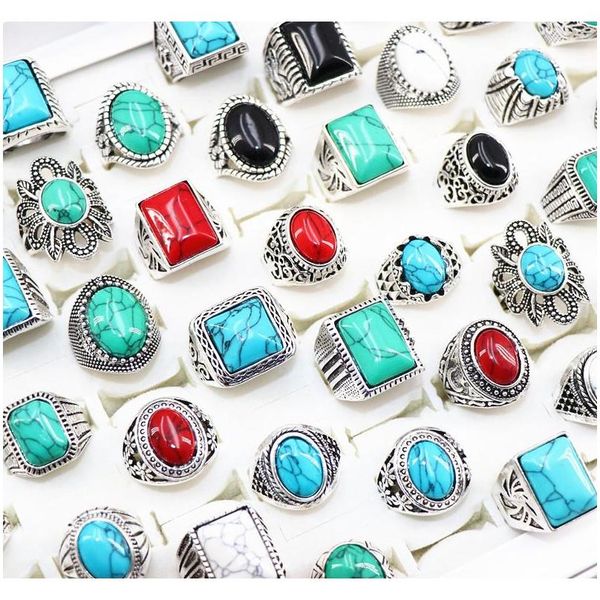 

wholesale turquoise stone rings antique silver vintage jewelry for man wo wmtegx beauty888