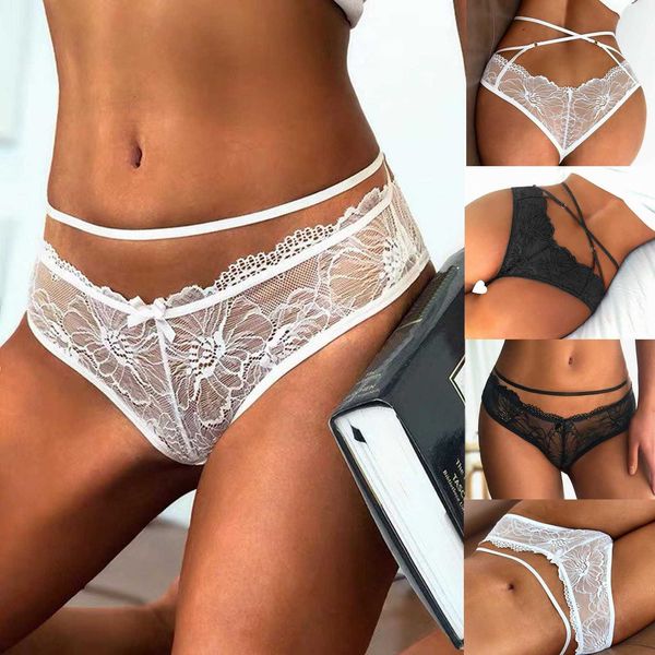 

women's underwear lace thong t back lingerie soft comfortable bowknot nightwear solid halter panties elasticity, Black;pink