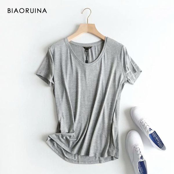 

biaoruina women's summer solid simple basic all-match short sleeve casual comfort round neck t-shirt 1, White