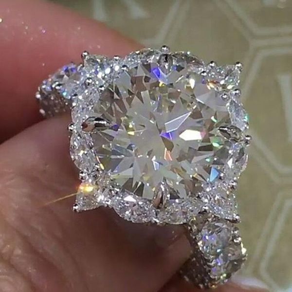 

cluster rings fdlk dazzling brand jewelry zinc alloy natural white rhinestone bride engagement wedding ring, Golden;silver