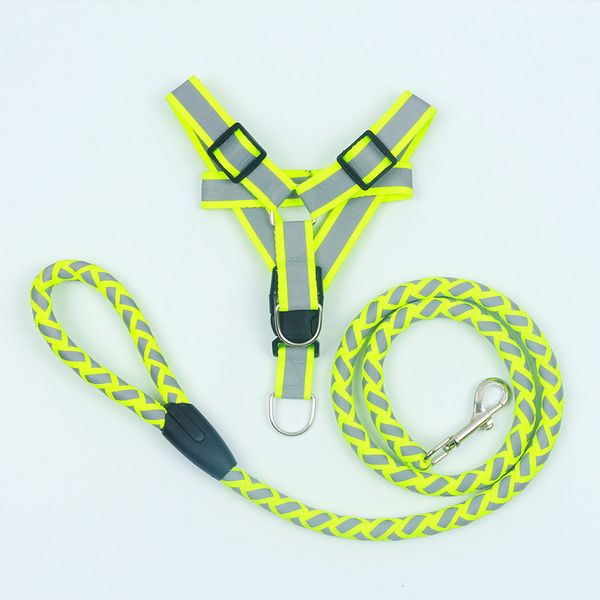 

reflective dog harness leash set braided traction round rope large medium small dog chain night out luminous harness for dogs