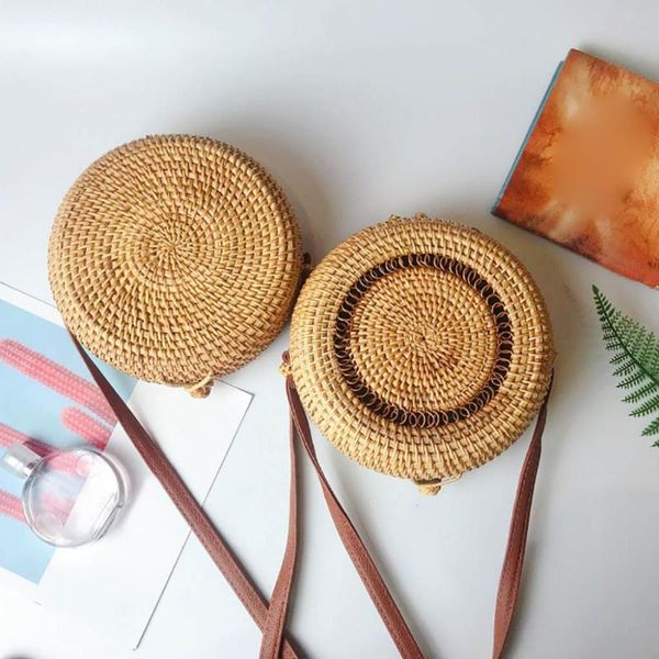 

women beach bag summer big totes with zipper circle handwoven bali round retro rattan straw crossbody handbag shoulder bag y403