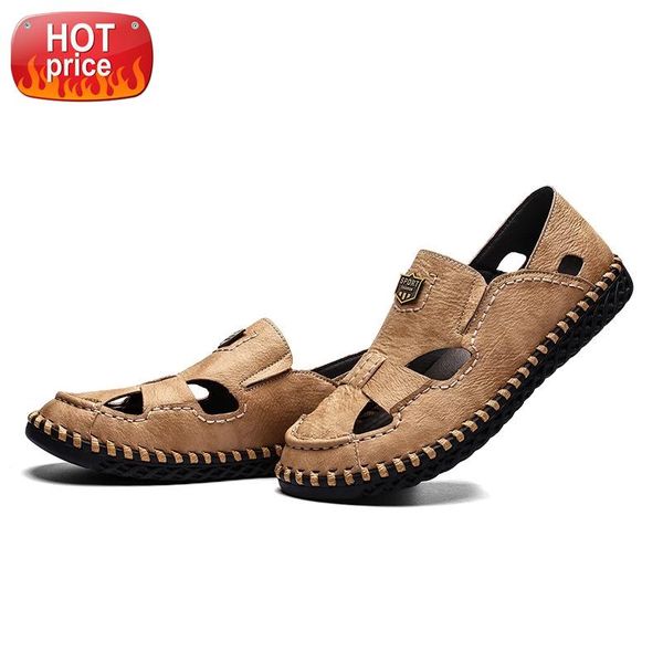 

2020 men sandals genuine leather sandals men outdoor casual leather for beach shoes roman shoes plus size 39-48 #a00b