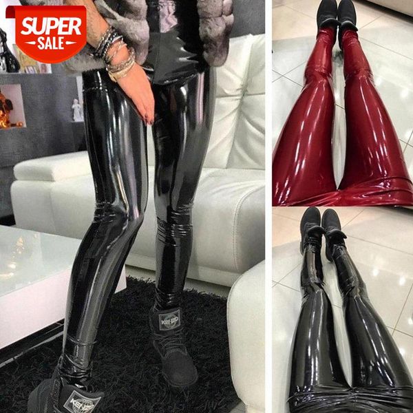 

qickitout elastic stretch skinny pants women high waist push up leather black leggings jeggings #9g21, Black;white