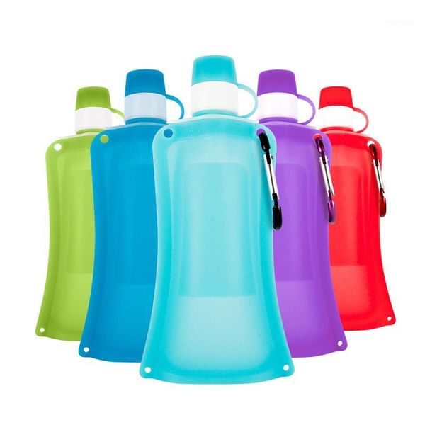 

water bottle 500ml silicone foldable cycling sports travel portable cup riding camping bottle1