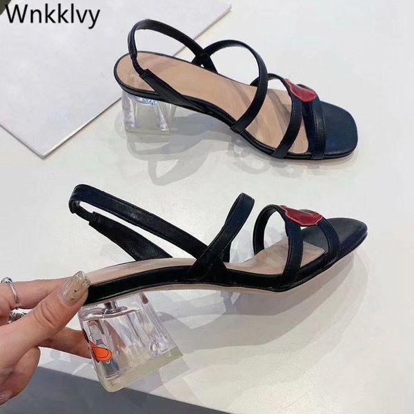

sandals women transparent clear high heel ankle strap 2020 summer dress shoes sweety girl lover heart decor sandalies feninina1, Black