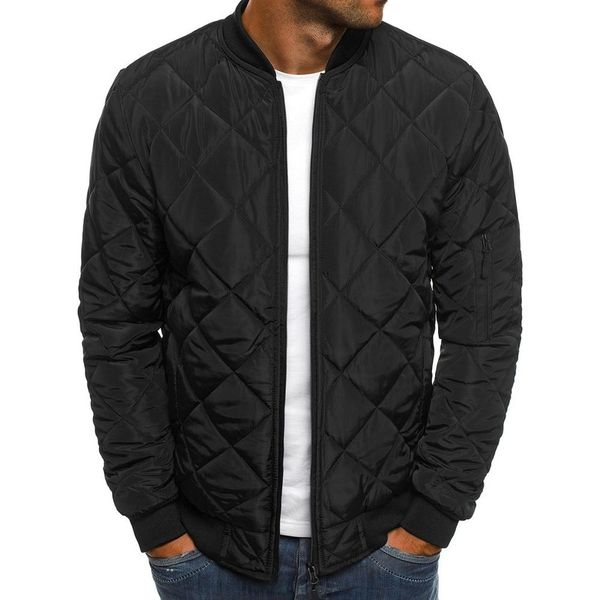 

2020 brand men's cotton-padded coat solid color jacket men's fashion rhombus seam derivatives cotton coat overcoat for man, Black