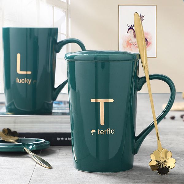 

ceramic coffee cup teacup with cover lid spoon couple men and women large capacity home classic models 380ml starbucks mugs