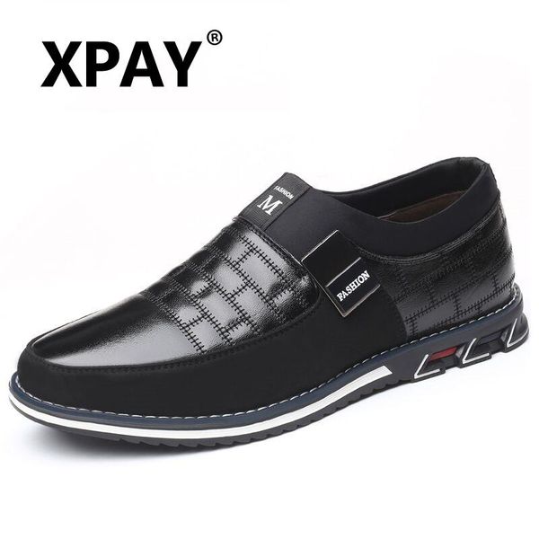 

xpay plus size 38-46 new 2020 genuine leather men casual shoes brand mens loafers moccasins breathable slip on driving shoes, Black