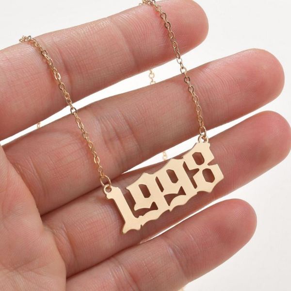 

chokers kinitial birth year number pendant necklace 1985 to 2021 gold color adjustable chain choker necklaces for women birthday gift, Golden;silver