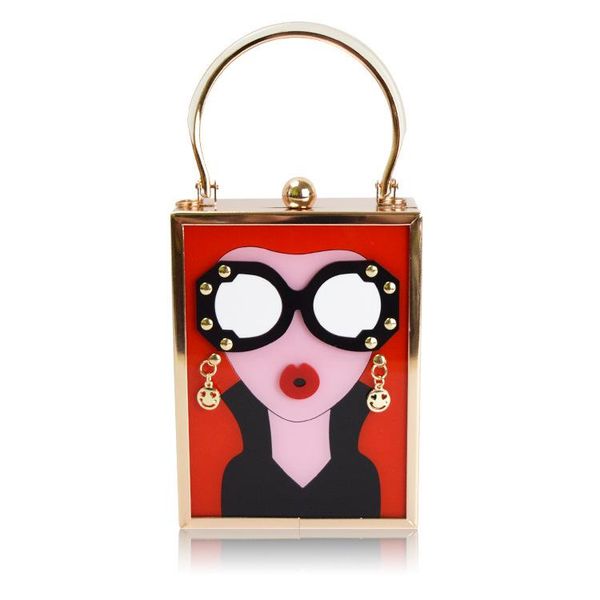 

evening bags 2021 fashion luxury acrylic patchwork bag glasses beauty metal clutch purse women tote handbag chain messenger