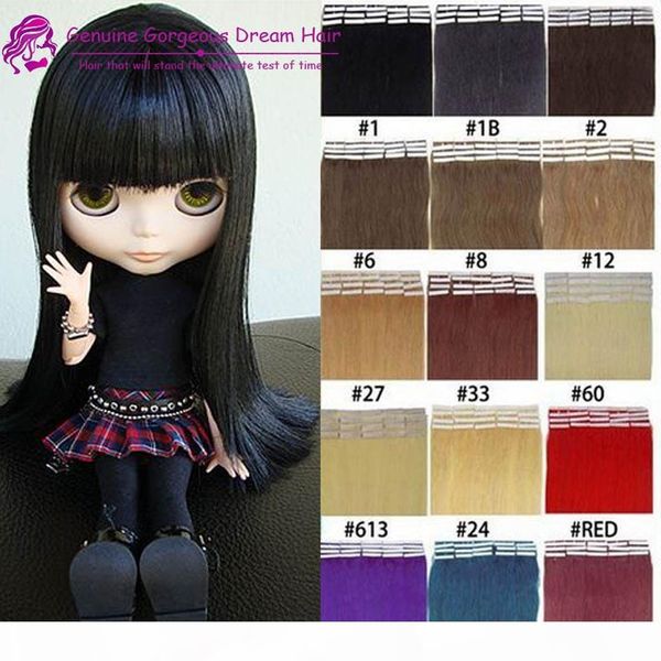 

wholesale 30-70g 20pcs 16 18 20 22 24 inch glue skin weft pu tape in human hair extensions huge stock, Black