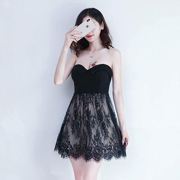 

casual dresses nightclub women's waist low-cut deep v tube dress office lady lace polyester sheath sleeveless zippers, Black;gray