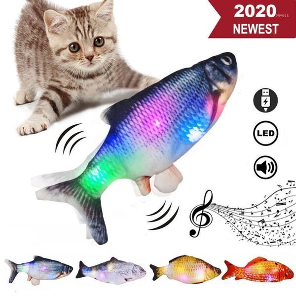 

30cm electronic pet cat toy electric usb charging simulation fish toys for dog cat chewing colorful light + music1