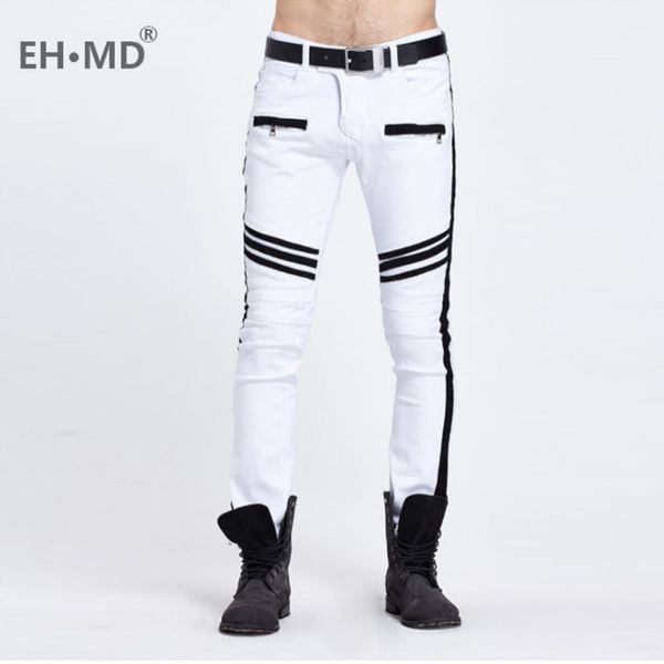 Eh · MD® New Jeans Homens Preto e Branco Dobrável Dobrável Oversize Europeu e Americano Zipper Decorativo Decorativo Denim Pants Calças Slim Fit 201111