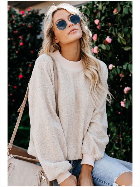 

women casual hoodies new arrival women's autumn and winter o-neck pullover patchwork solid color sweatshirts, Black