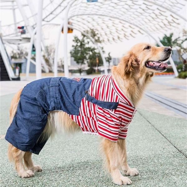 

striped four legged cotton padded big cloth labrador golden alaska autumn and winter clothing thickened dog pet