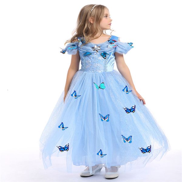 

snowflake butterfly fancy costumes for kids blue cinderella gown halloween baby girl dress in stock, Red;yellow