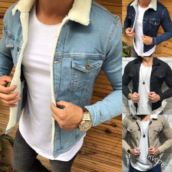 

autumn and winter thickened cashmere denim coat men's korean slim fit jacket cotton padded kv0789, Black