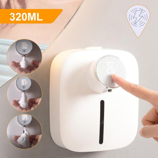 Dispenser di sapone liquido Disinfettante per le mani con display digitale ricaricabile con sensore a infrarossi in schiuma automatico a parete