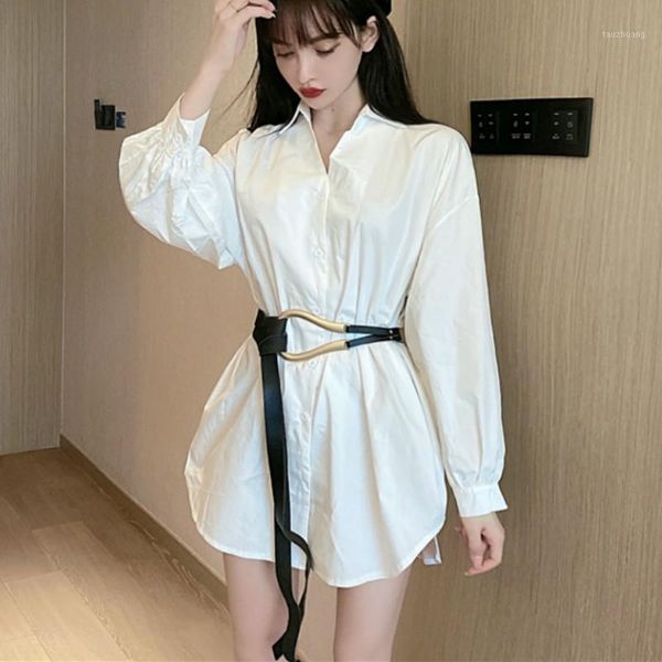 

autumn women long sleeve white shirts with belt full sleeve woman white blouses femme waistband belt shirts1