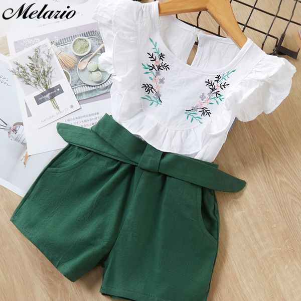 

melario girls clothing sets 2020 new summer flower printing vest+pants fashion kids clothes casual clothing sets for children lj200916, White
