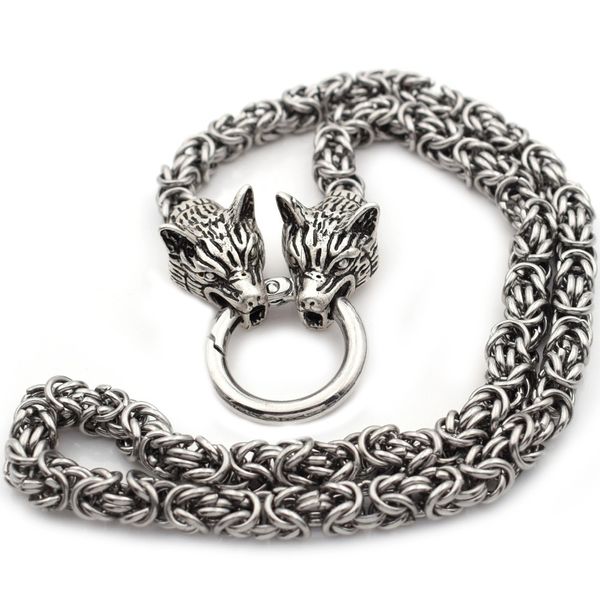 

mens wolf head necklace steel heavyviking wolf norse jewelry necklaces chain diameter 7mm y200918, Silver