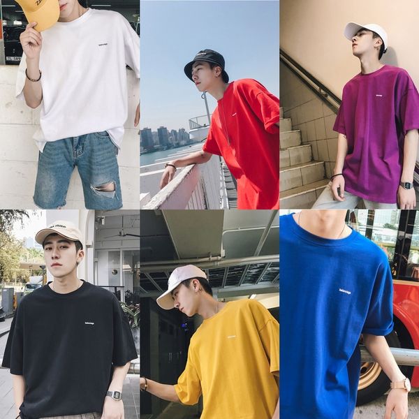 

fdxlt korean fashion men's quarter coat t-shirt fashion brand loose sleeve sleeve solid color t-shirt summer couple's half short i, Blue