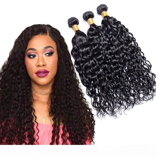 

grade 9a brazilian water wave virgin hair sew in weave 100 human hair bundles weft 3 pcs unprocessed mink hair extension, Black
