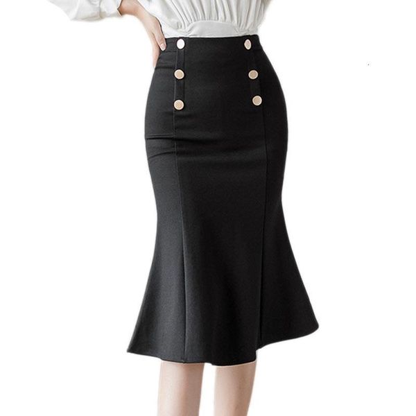 

plus size high waist red skirts womens pencil skirt 2020 elegant korean office ladies black double-breasted skirt jupe femme