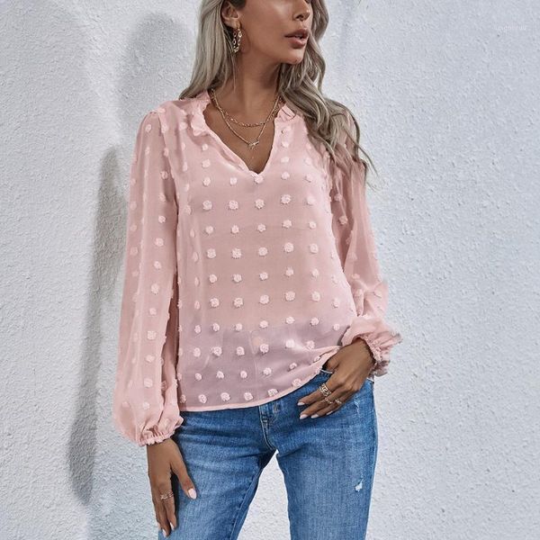 

black red green polka dot see through shirt women 2021 spring long sleeve v neck ladies casual mesh blouse transparent 1, White