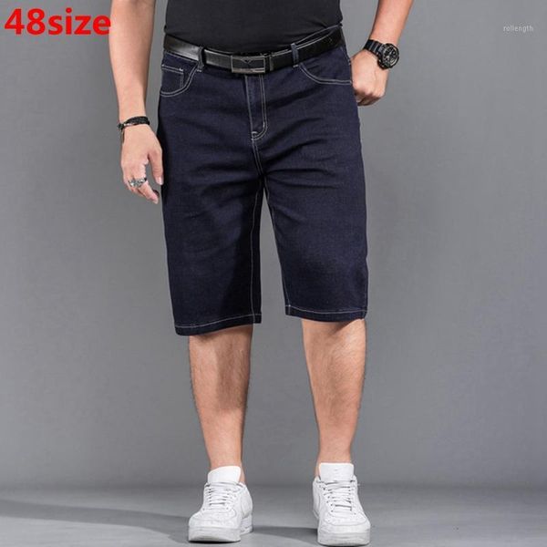 

plus size xl shorts big size thin section stretch men's summer jeans loose black knee length jeans 46 48 441, Blue