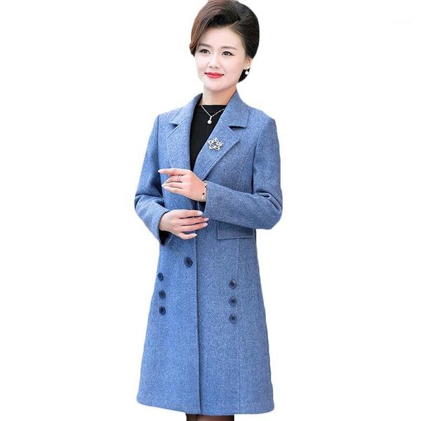 

new middle aged women plus size woolen coat winter jacket coats noble women's quality long casual wool coats overcoat 4xl ff10741, Black