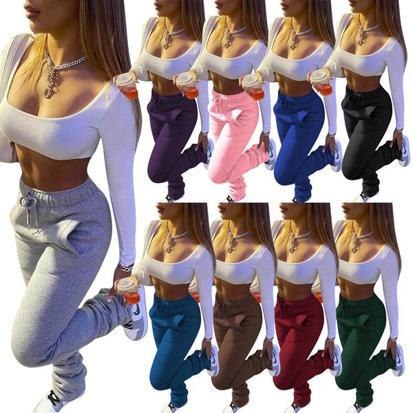 

casual women pants for autumn and winter fashion stacked slacks pants 20fw ladies joggers quality women clothing, Black;white
