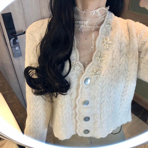 

women's sweaters women casual sweater 2021 korean style vintage v-neck embroidery knit temperament long-sleeved thick 5a041, White;black