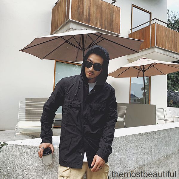 

men's jackets autumn hooded casual fashion multi pocket famous brand in europe and america loose coat outdoor short windbreaker fleu, Black;brown