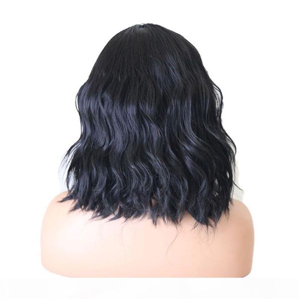 

charming short wavy synthetic lace front wigs for black woman natural black high temprerature fiber wig loose wave fiber hair 180% density