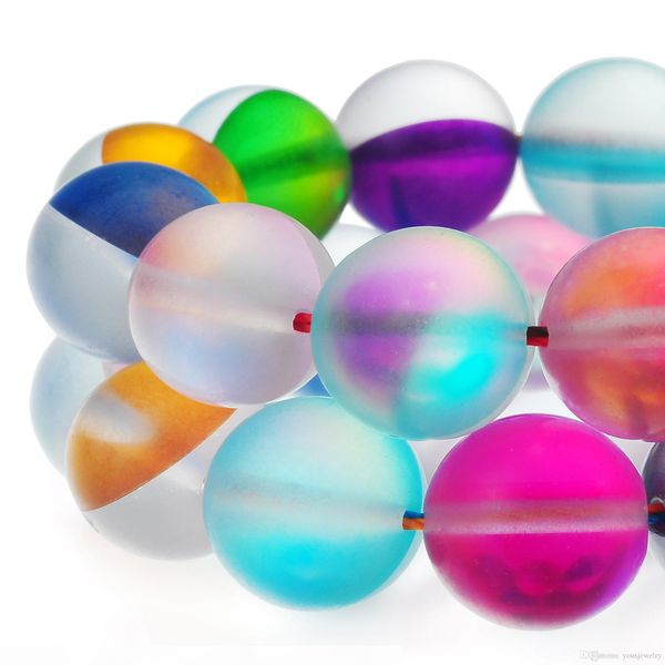 

yous round spectrolite moonstone matte mix color crystal glass beads aura for jewelry making 6 8 10 12mm one strand