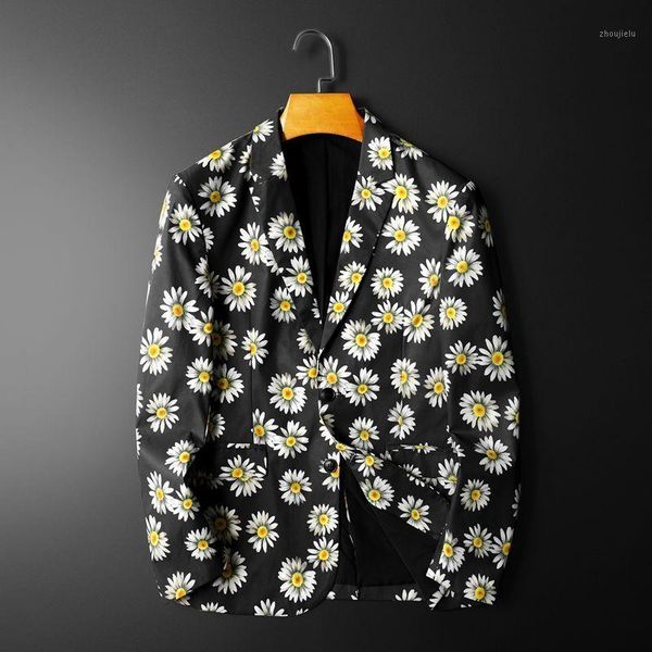 

2020 blazer hombre mens slim fit blazer jacket business flower printing single man's suit loose coat chaqueta hombre formal1, White;black
