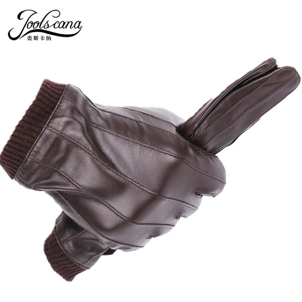 

joolscana leather gloves for men winter fashion gloves made of italian imported sheepskin can play touch screen elastic wrist 201020, Blue;gray