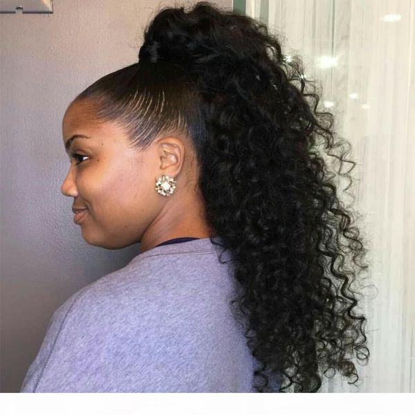 

человек кудрявый волос curly ponytail кулиской afro kinky завитые ponytail выдвижения волос афро-американских хвостик шиньоны с клипами 140г, Black