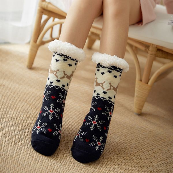 Womens inverno quente distorcido acolhedores antiderrapante Tapete Meias Sherpa com forro de lã de Natal Início macias chinelo meias com Grippers